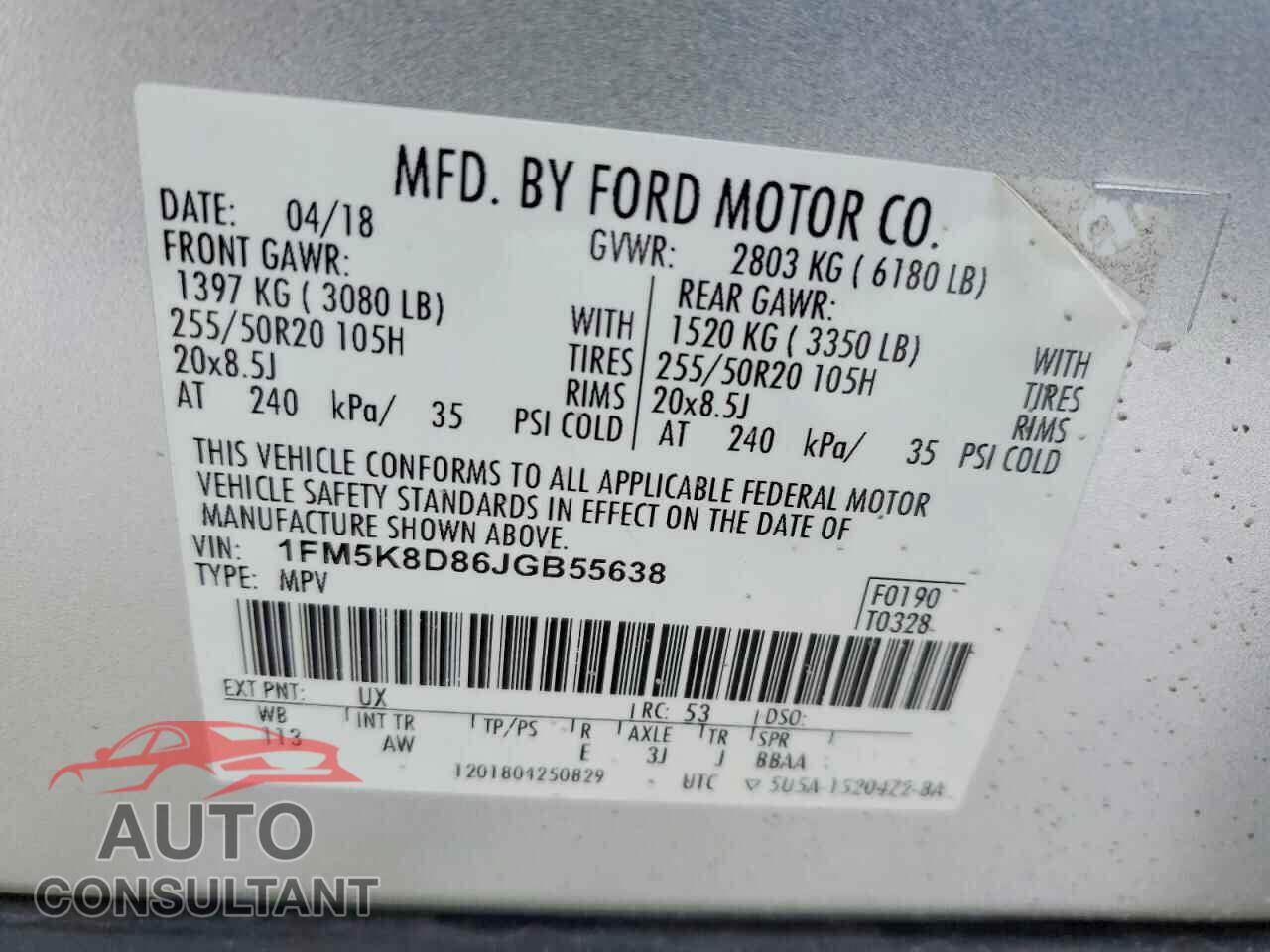 FORD EXPLORER 2018 - 1FM5K8D86JGB55638