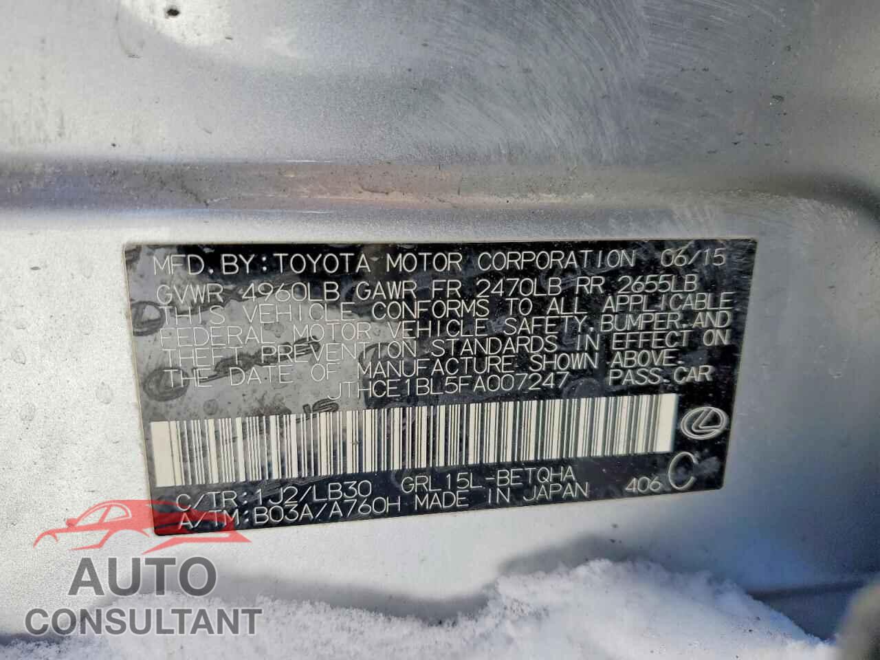 LEXUS GS350 2015 - JTHCE1BL5FA007247