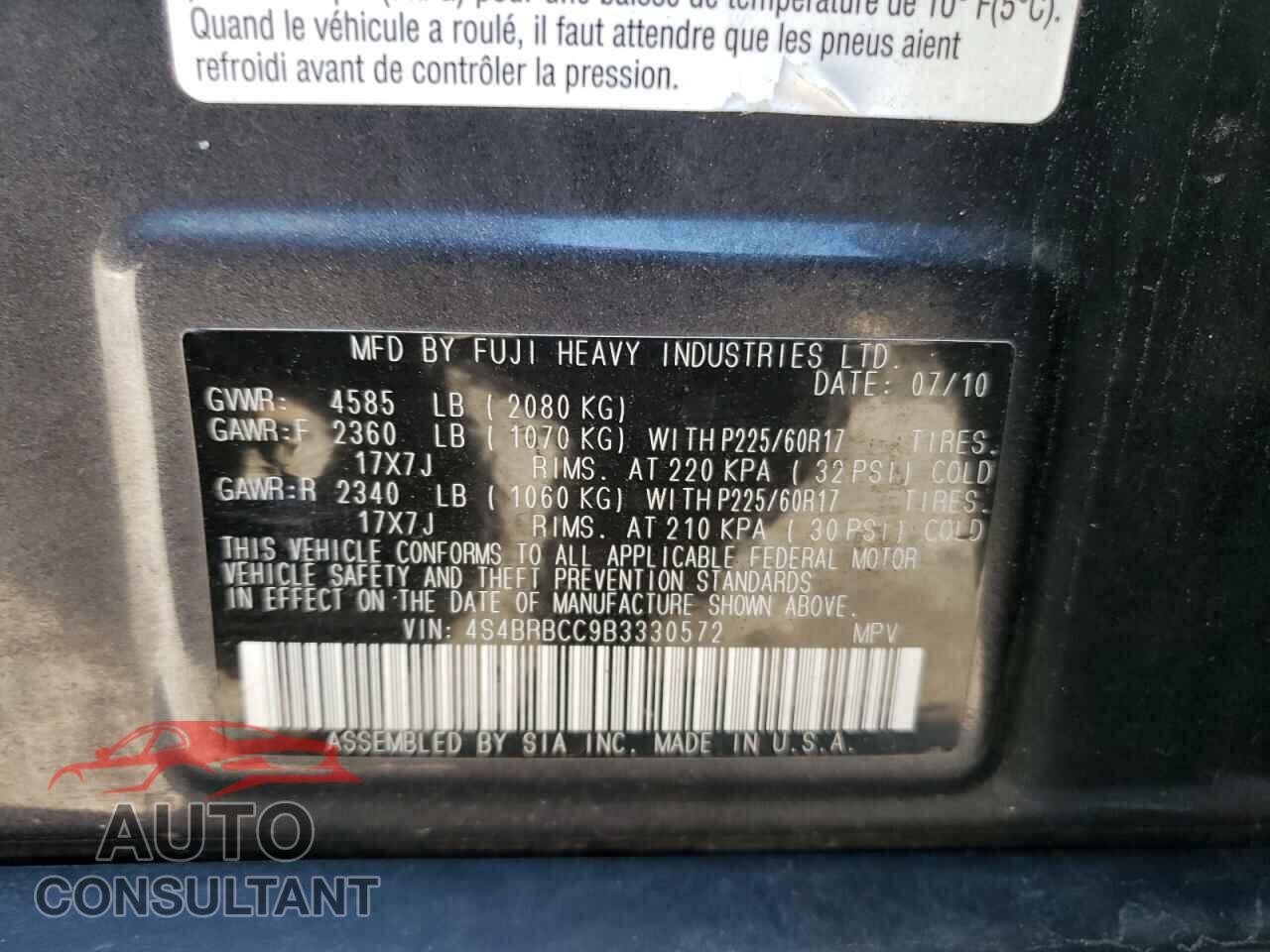 SUBARU OUTBACK 2011 - 4S4BRBCC9B3330572