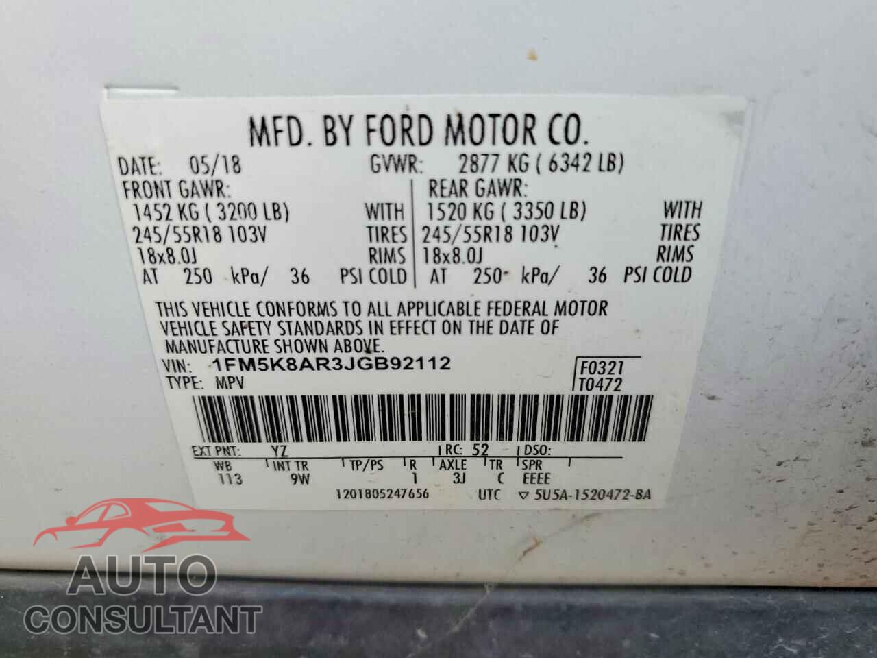 FORD EXPLORER 2018 - 1FM5K8AR3JGB92112