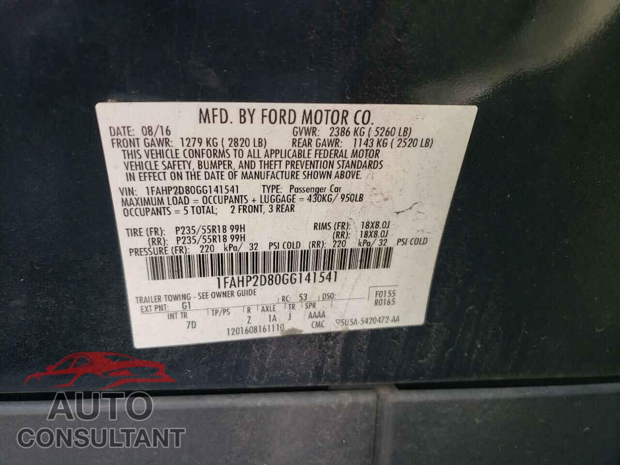 FORD TAURUS 2016 - 1FAHP2D80GG141541