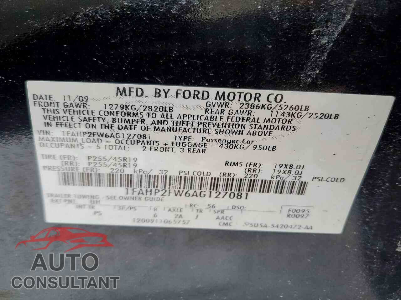 FORD TAURUS 2010 - 1FAHP2FW6AG127081