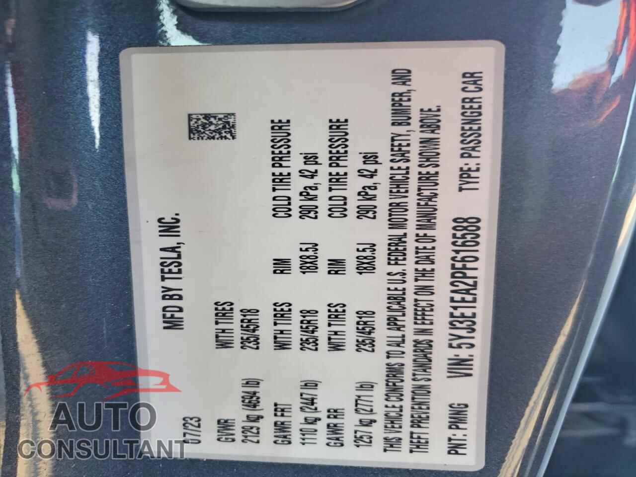 TESLA MODEL 3 2023 - 5YJ3E1EA2PF616588