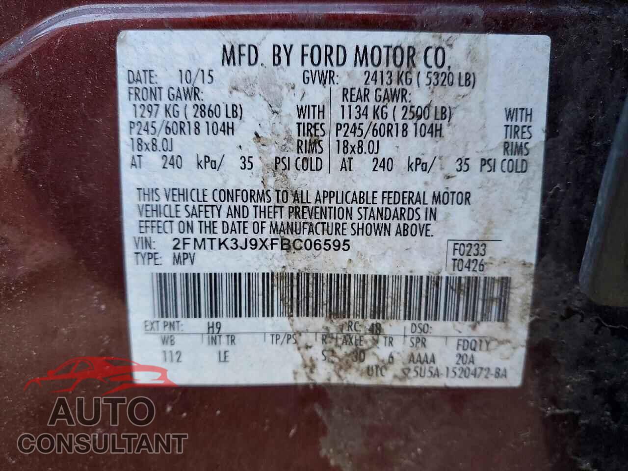 FORD EDGE 2015 - 2FMTK3J9XFBC06595