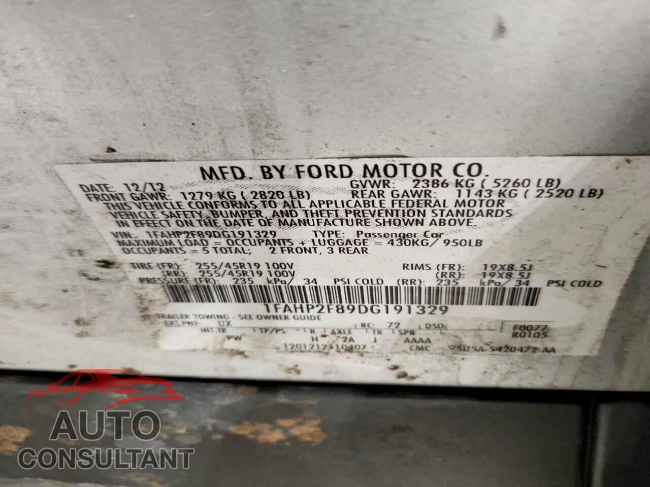 FORD TAURUS 2013 - 1FAHP2F89DG191329