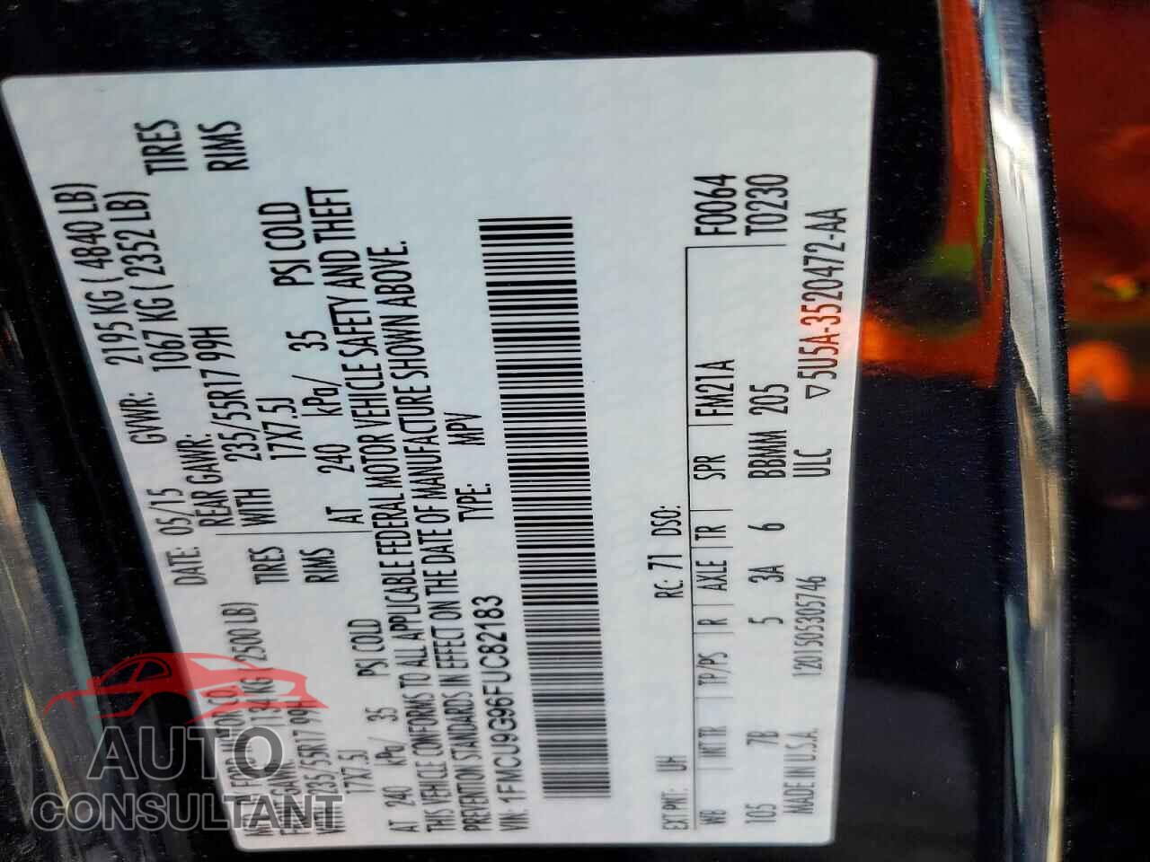 FORD ESCAPE 2015 - 1FMCU9G96FUC82183