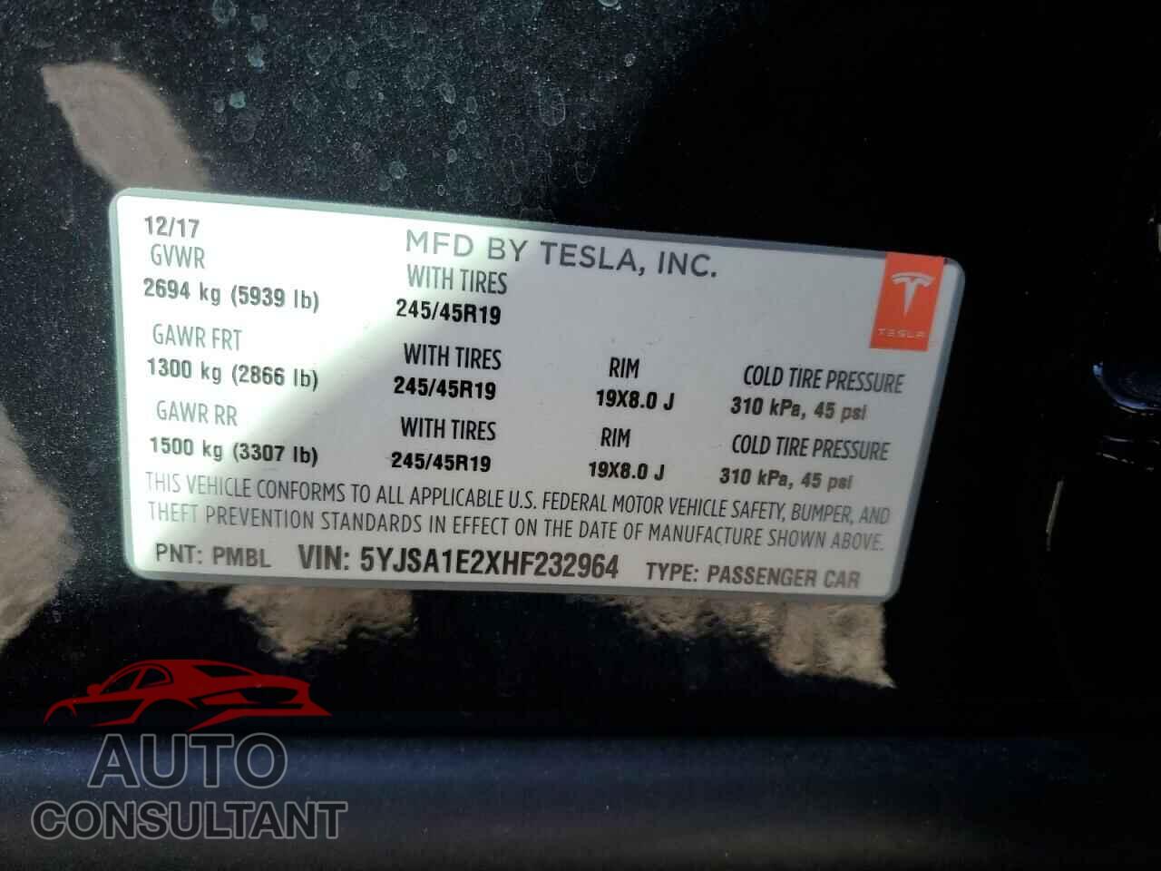 TESLA MODEL S 2017 - 5YJSA1E2XHF232964