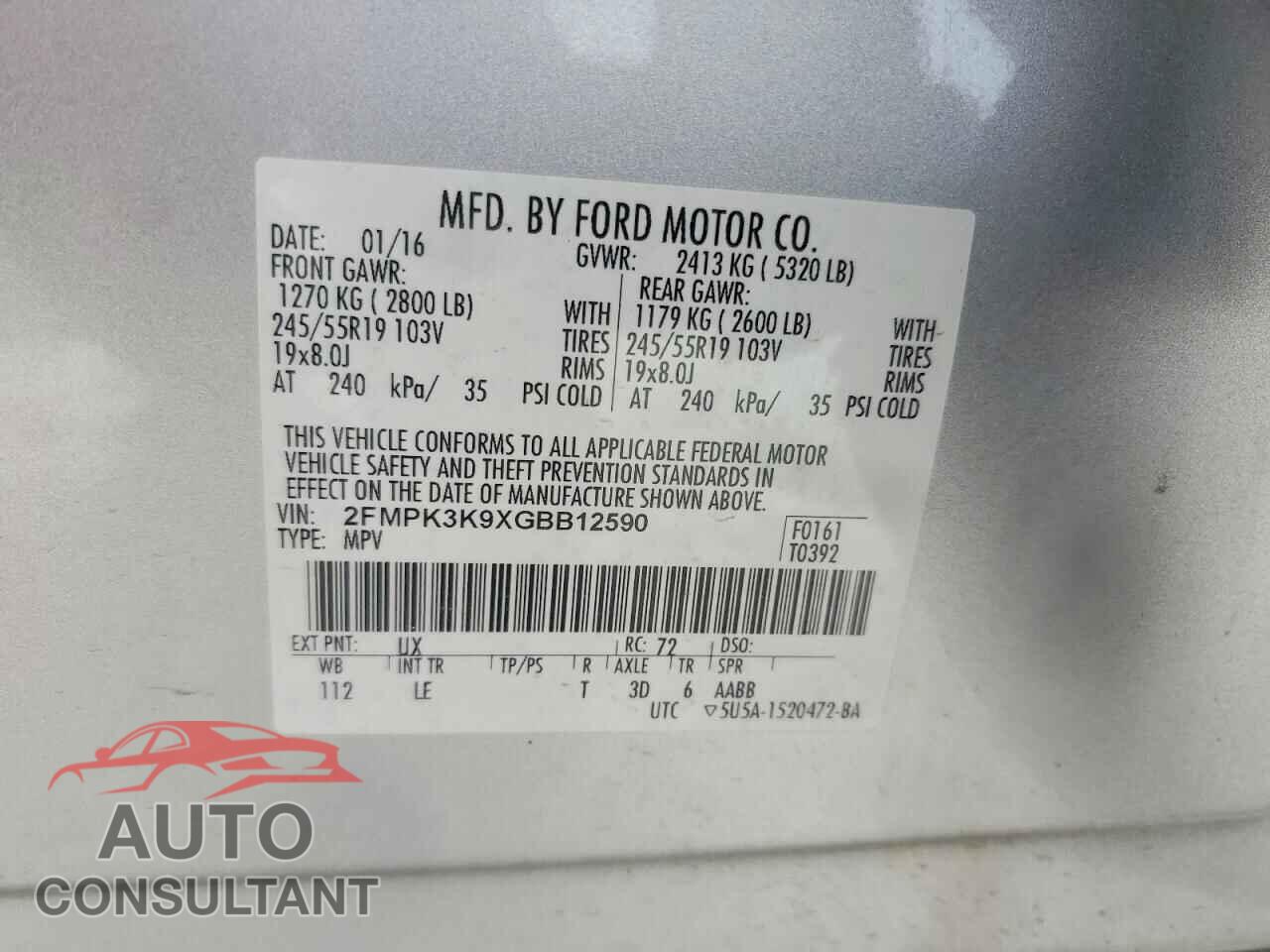 FORD EDGE 2016 - 2FMPK3K9XGBB12590