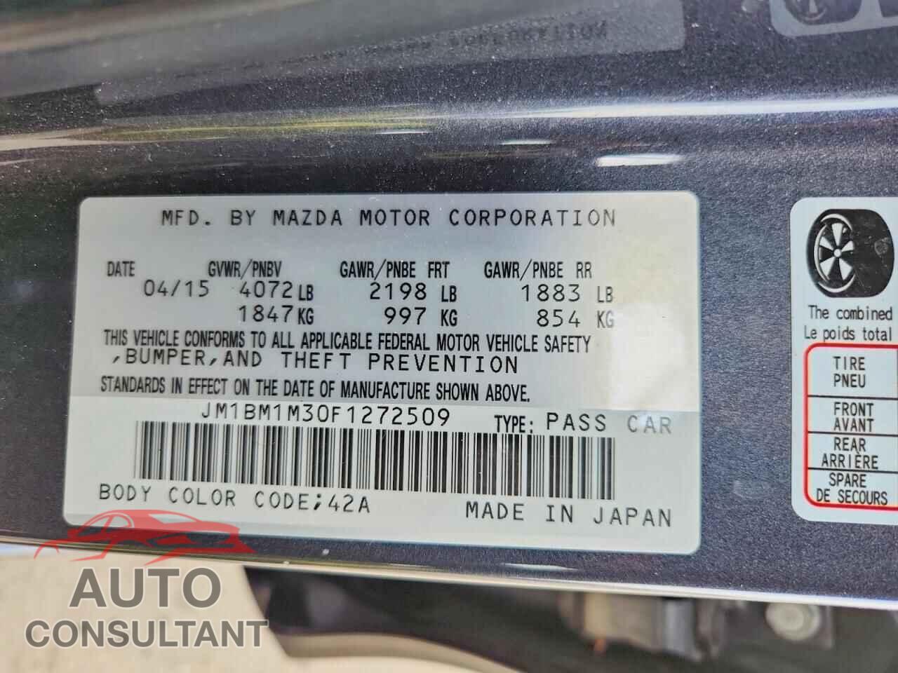 MAZDA 3 2015 - JM1BM1M30F1272509