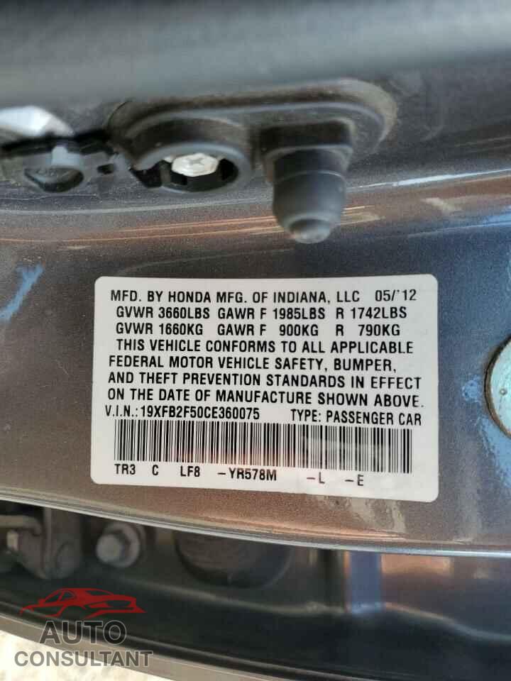 HONDA CIVIC 2012 - 19XFB2F50CE360075
