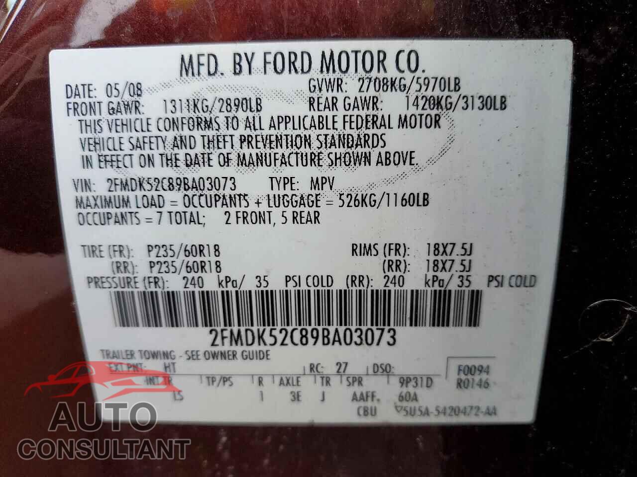 FORD FLEX 2009 - 2FMDK52C89BA03073
