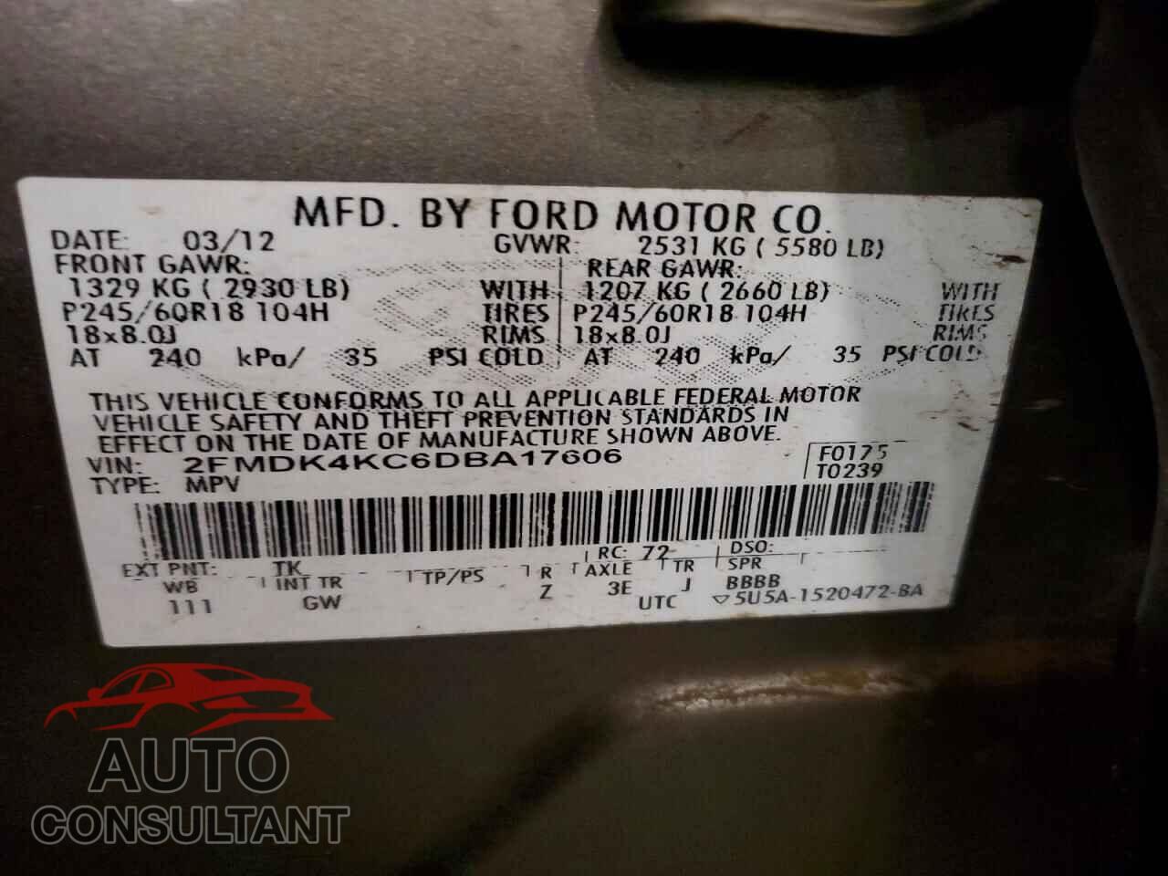 FORD EDGE 2013 - 2FMDK4KC6DBA17606