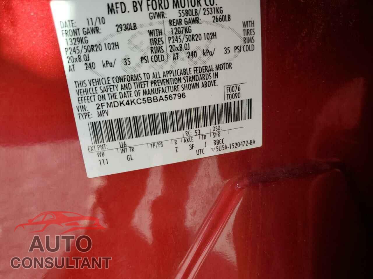 FORD EDGE 2011 - 2FMDK4KC5BBA56796