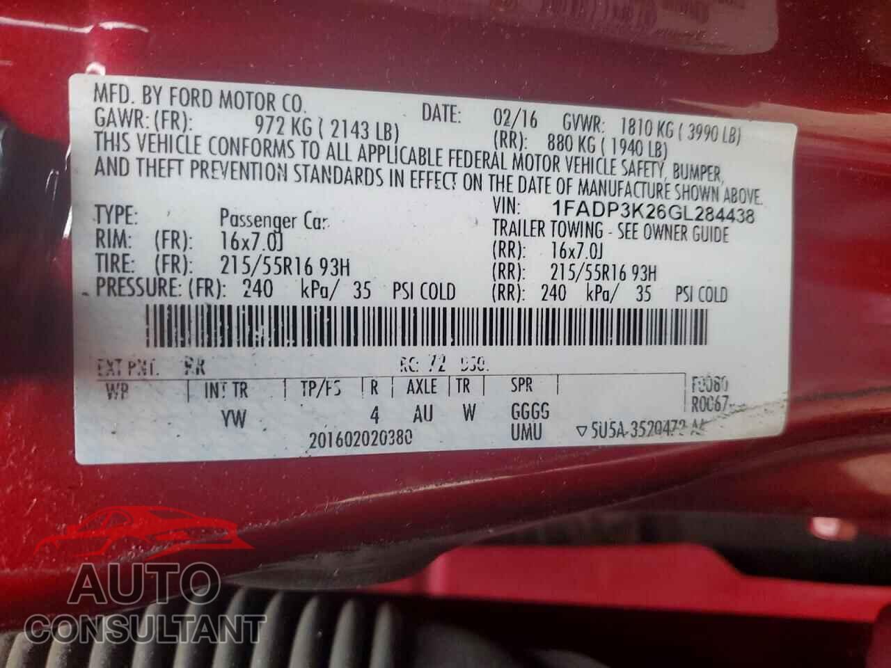 FORD FOCUS 2016 - 1FADP3K26GL284438