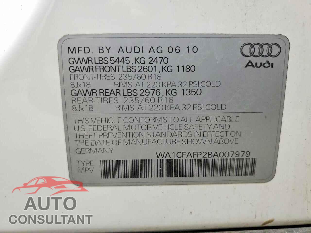 AUDI Q5 2011 - WA1CFAFP2BA007979