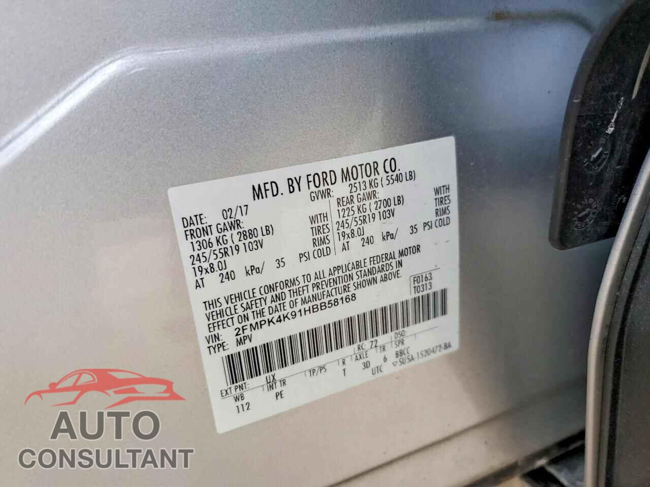 FORD EDGE 2017 - 2FMPK4K91HBB58168