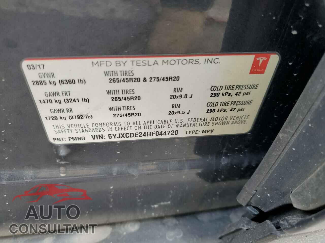TESLA MODEL X 2017 - 5YJXCDE24HF044720