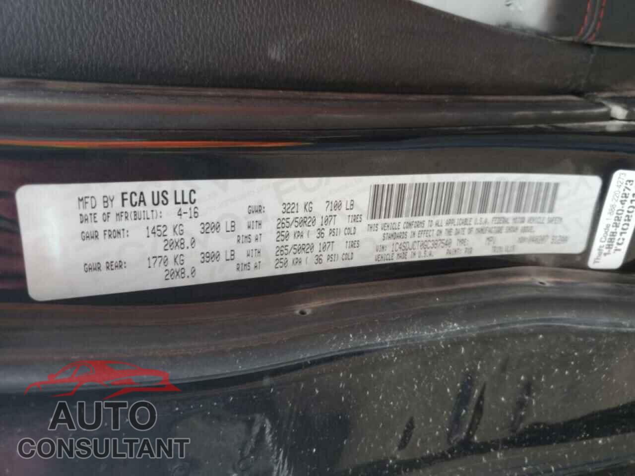 DODGE DURANGO 2016 - 1C4SDJCT0GC387540