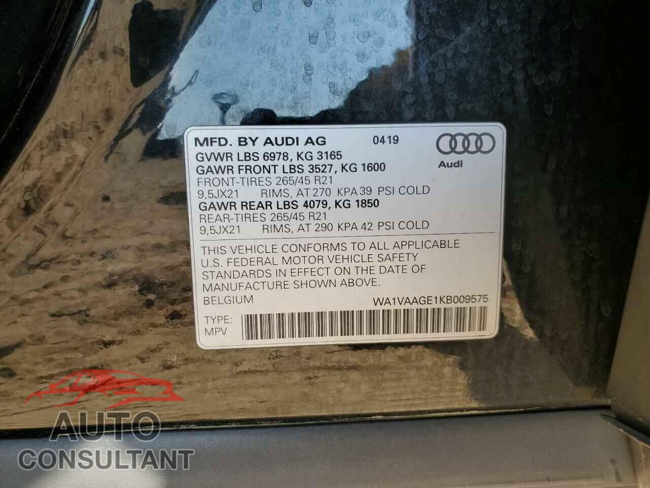 AUDI E-TRON 2019 - WA1VAAGE1KB009575