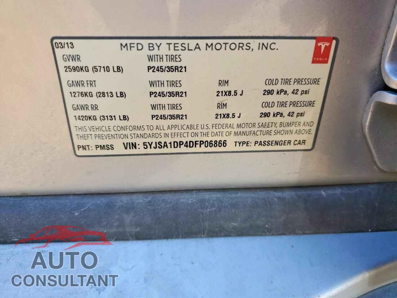 TESLA MODEL S 2013 - 5YJSA1DP4DFP06866