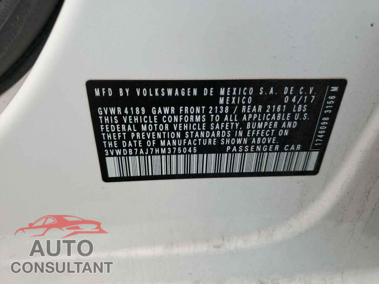 VOLKSWAGEN JETTA 2017 - 3VWDB7AJ7HM375045