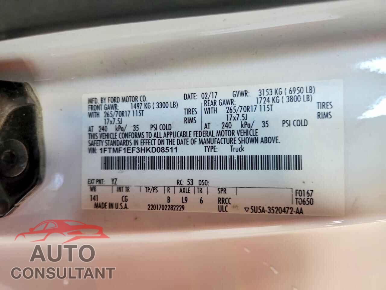 FORD F150 2017 - 1FTMF1EF3HKD08511