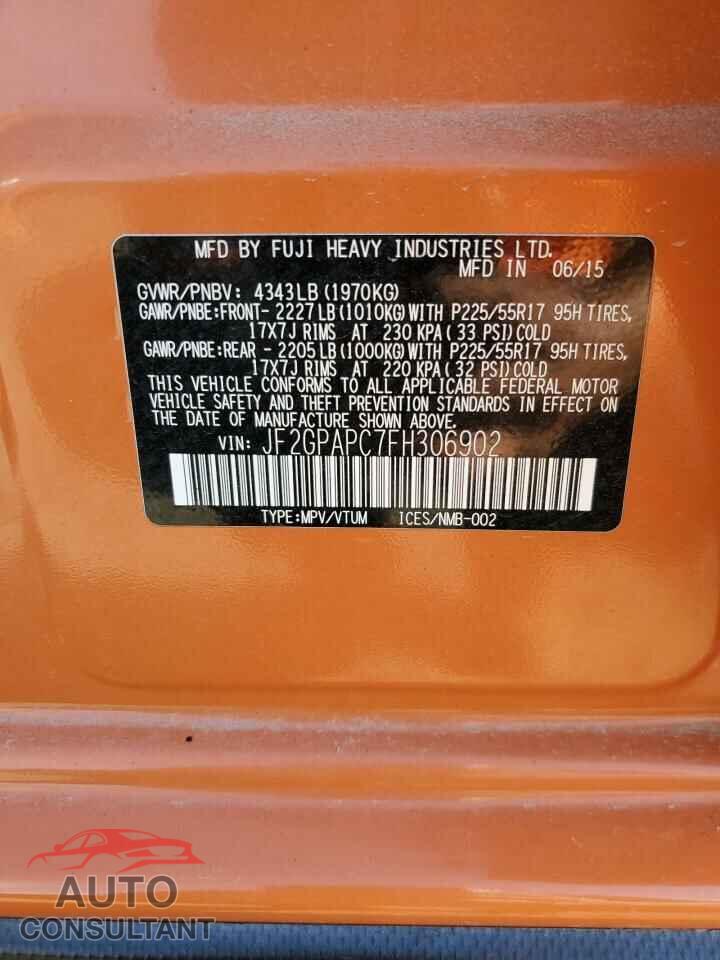 SUBARU XV 2015 - JF2GPAPC7FH306902