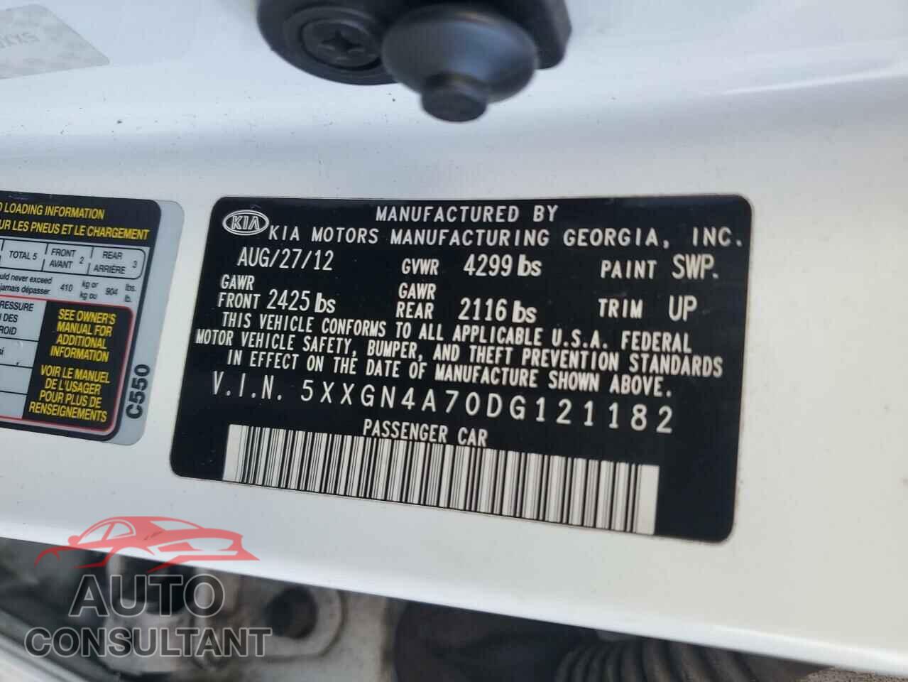 KIA OPTIMA 2013 - 5XXGN4A70DG121182