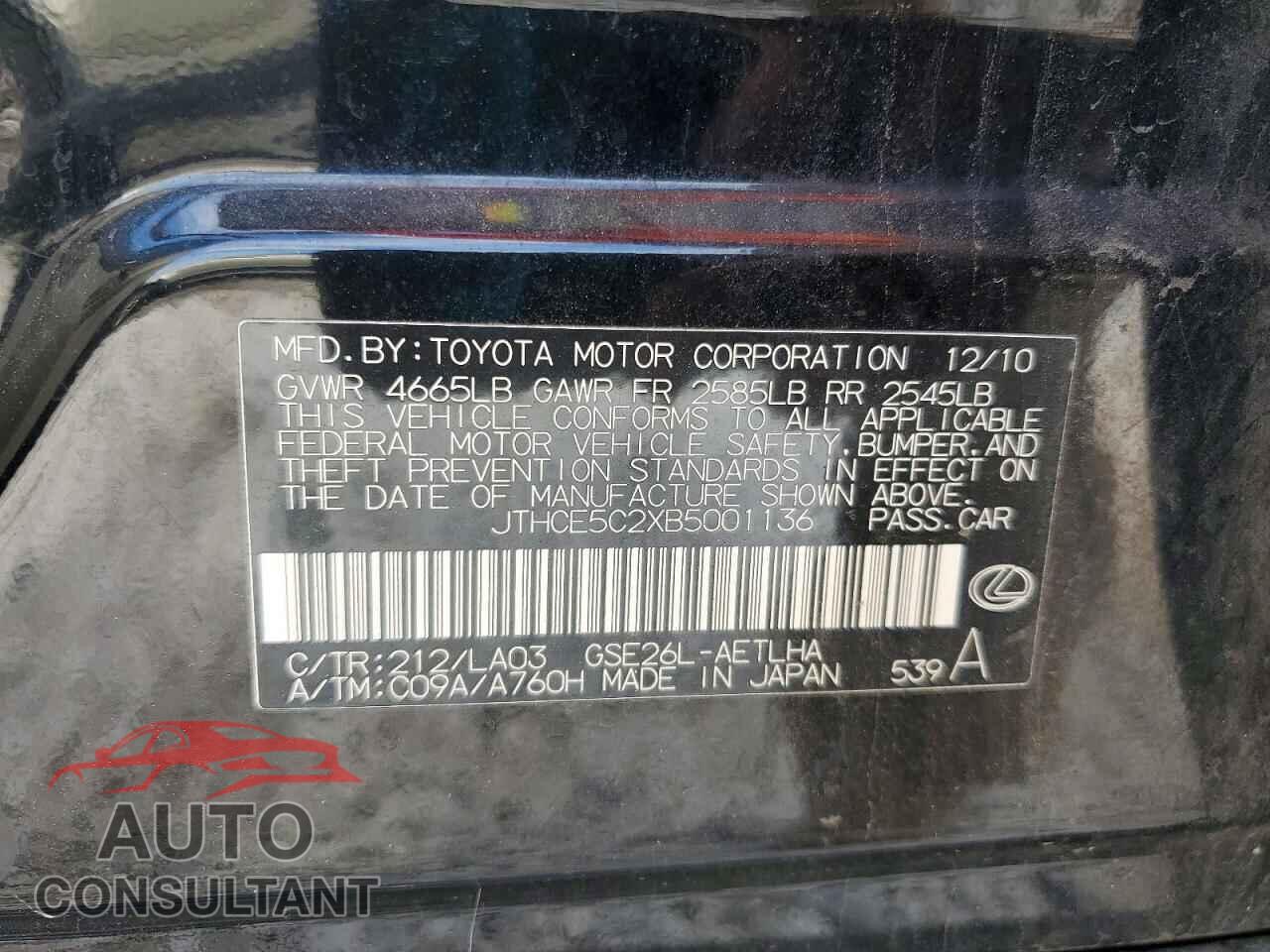 LEXUS IS 2011 - JTHCE5C2XB5001136