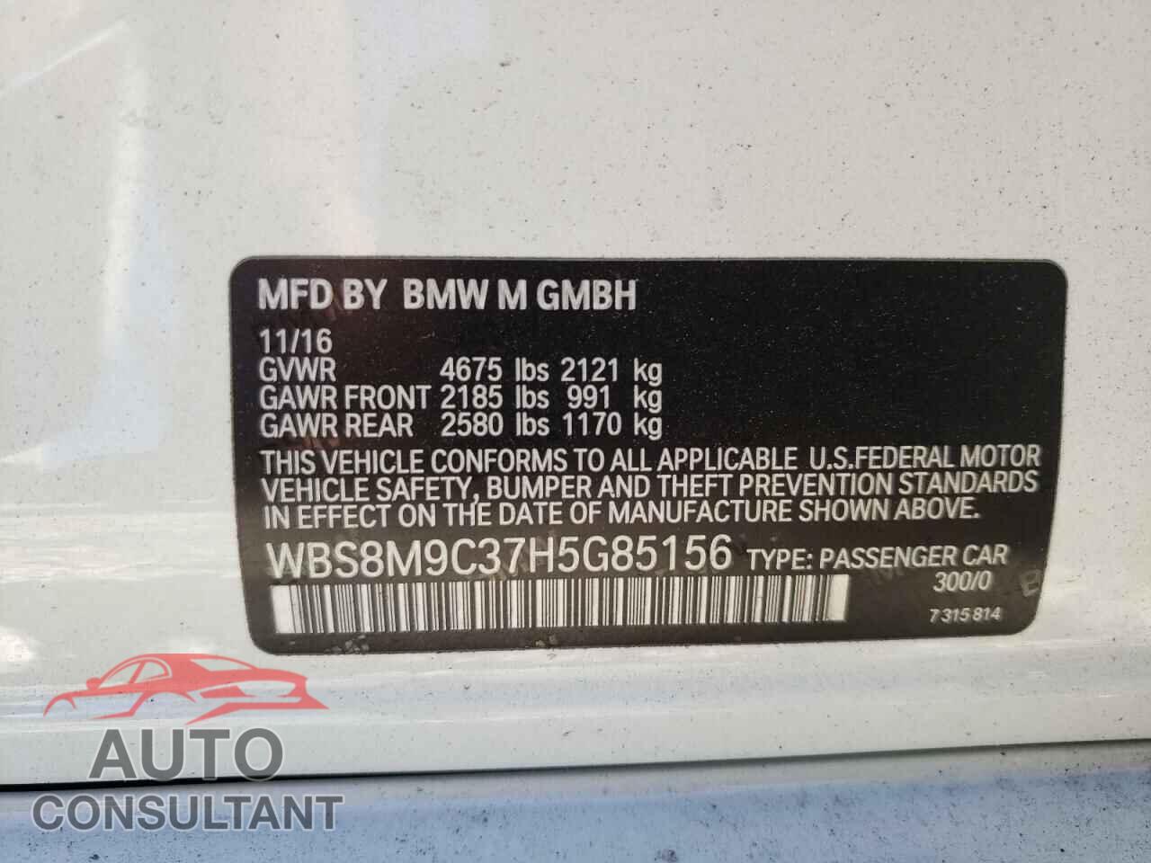BMW M3 2017 - WBS8M9C37H5G85156