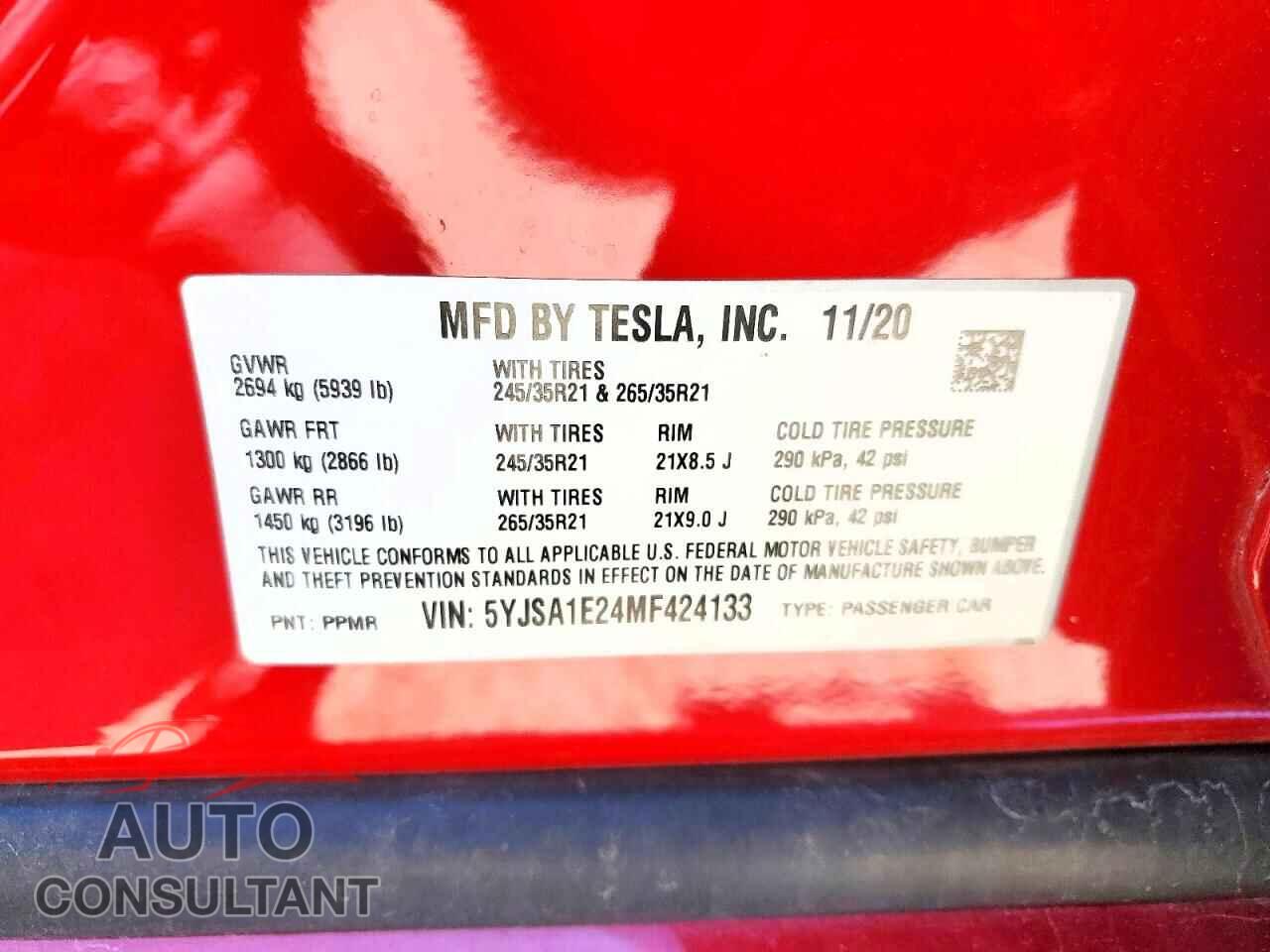 TESLA MODEL S 2021 - 5YJSA1E24MF424133