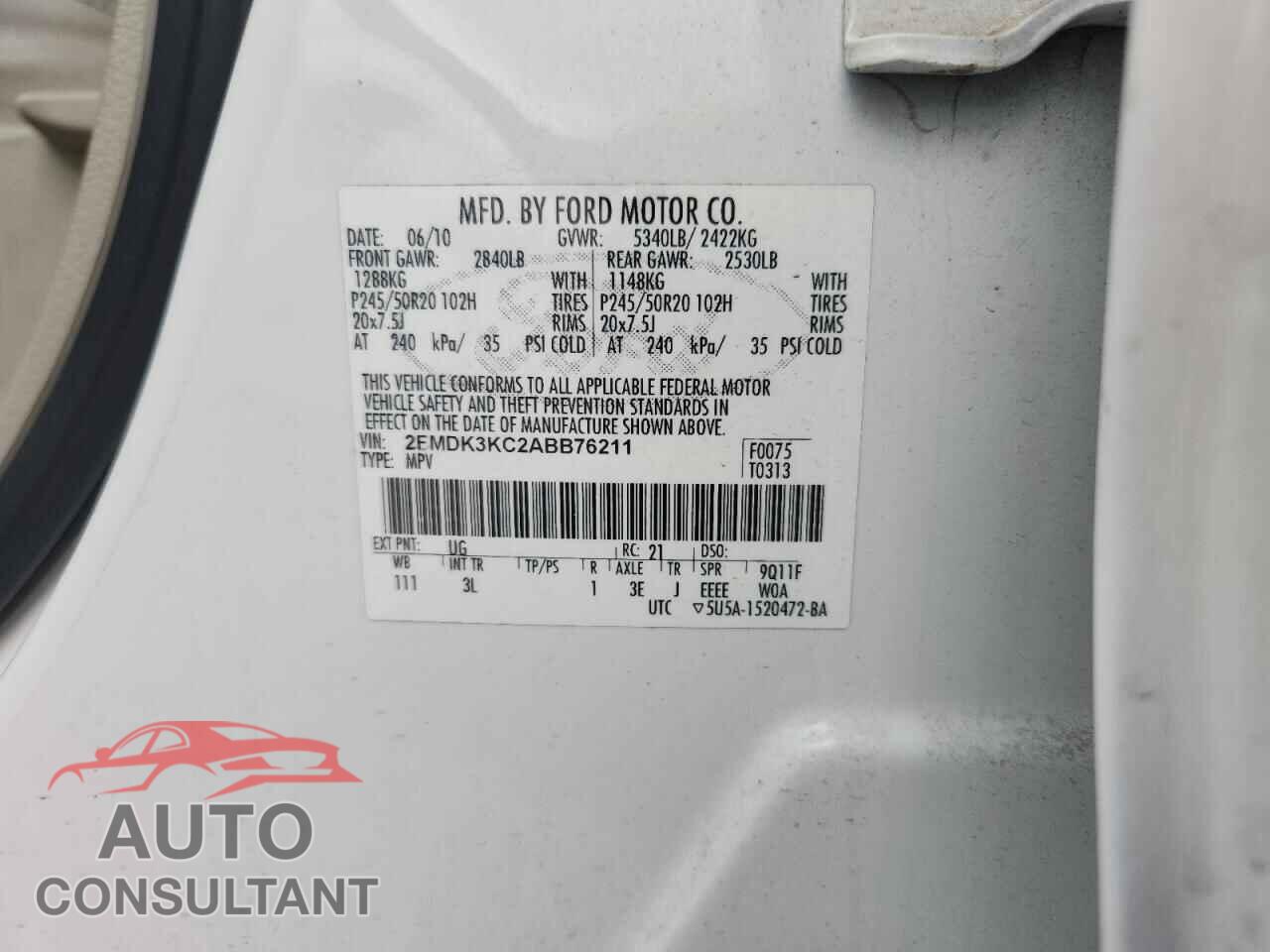 FORD EDGE 2010 - 2FMDK3KC2ABB76211