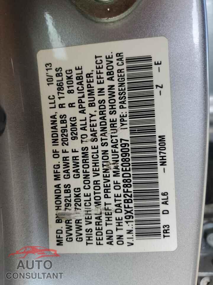 HONDA CIVIC 2013 - 19XFB2F88DE089097