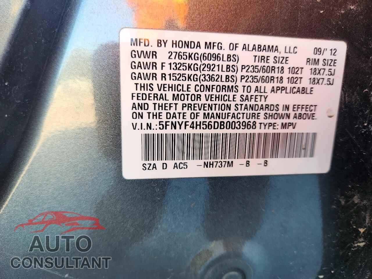 HONDA PILOT 2013 - 5FNYF4H56DB003968