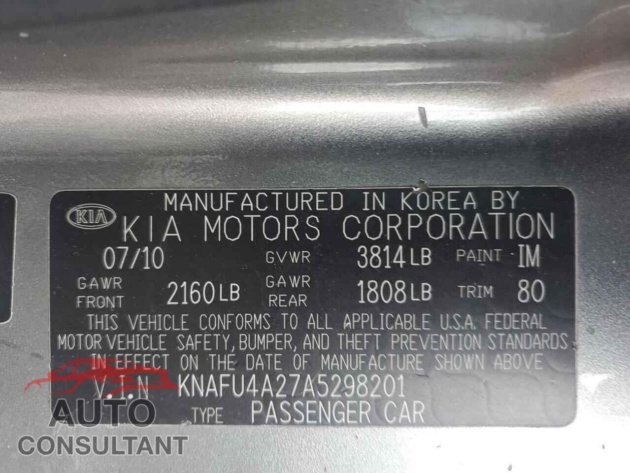 KIA FORTE 2010 - KNAFU4A27A5298201