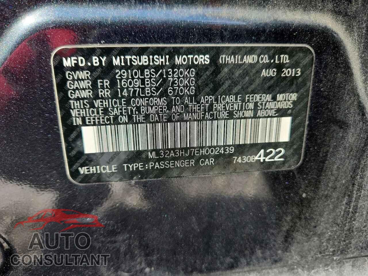 MITSUBISHI MIRAGE 2014 - ML32A3HJ7EH002439