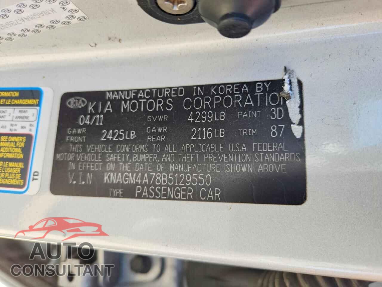 KIA OPTIMA 2011 - KNAGM4A78B5129550