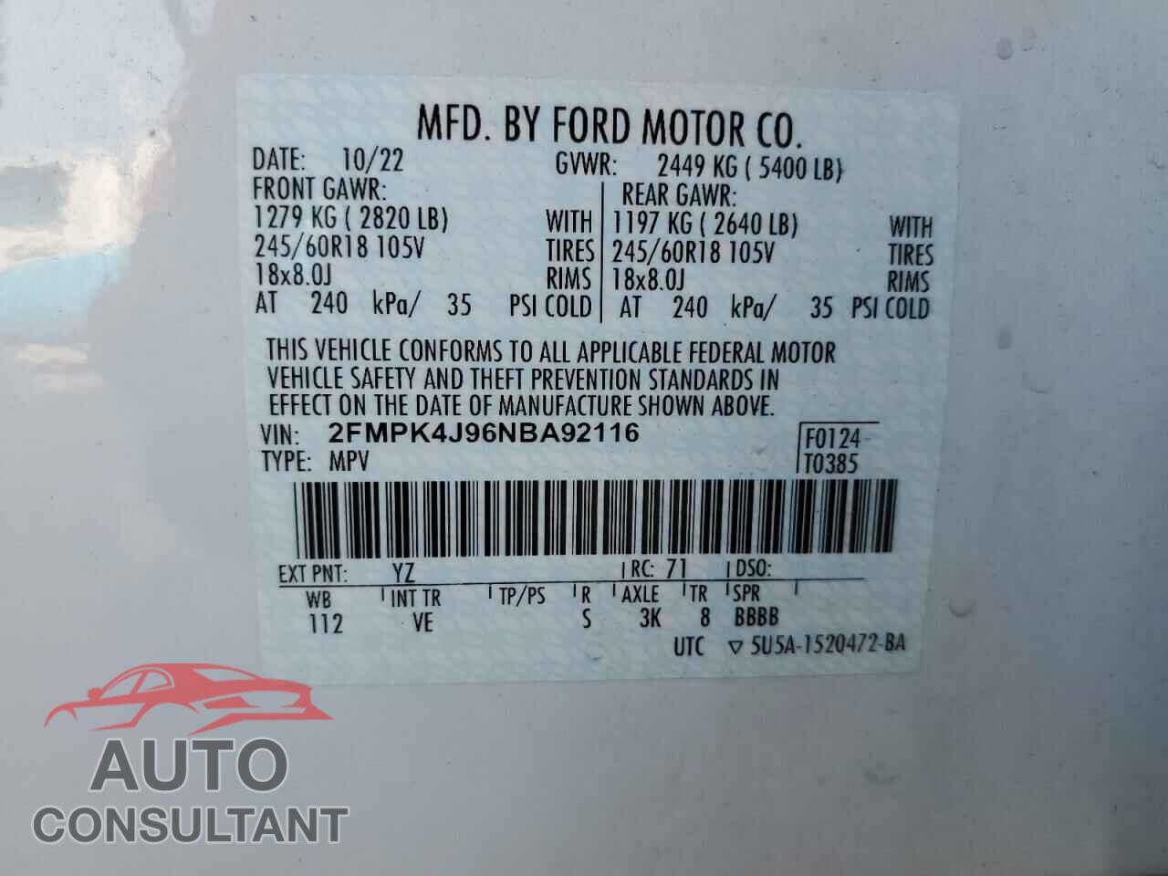 FORD EDGE 2022 - 2FMPK4J96NBA92116
