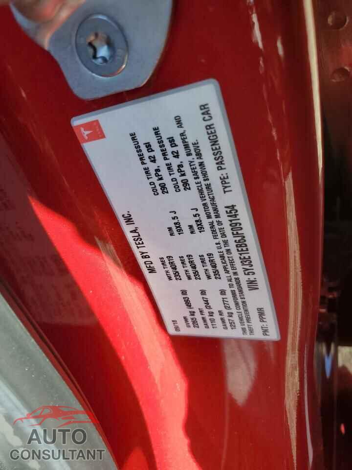 TESLA MODEL 3 2018 - 5YJ3E1EB6JF091454