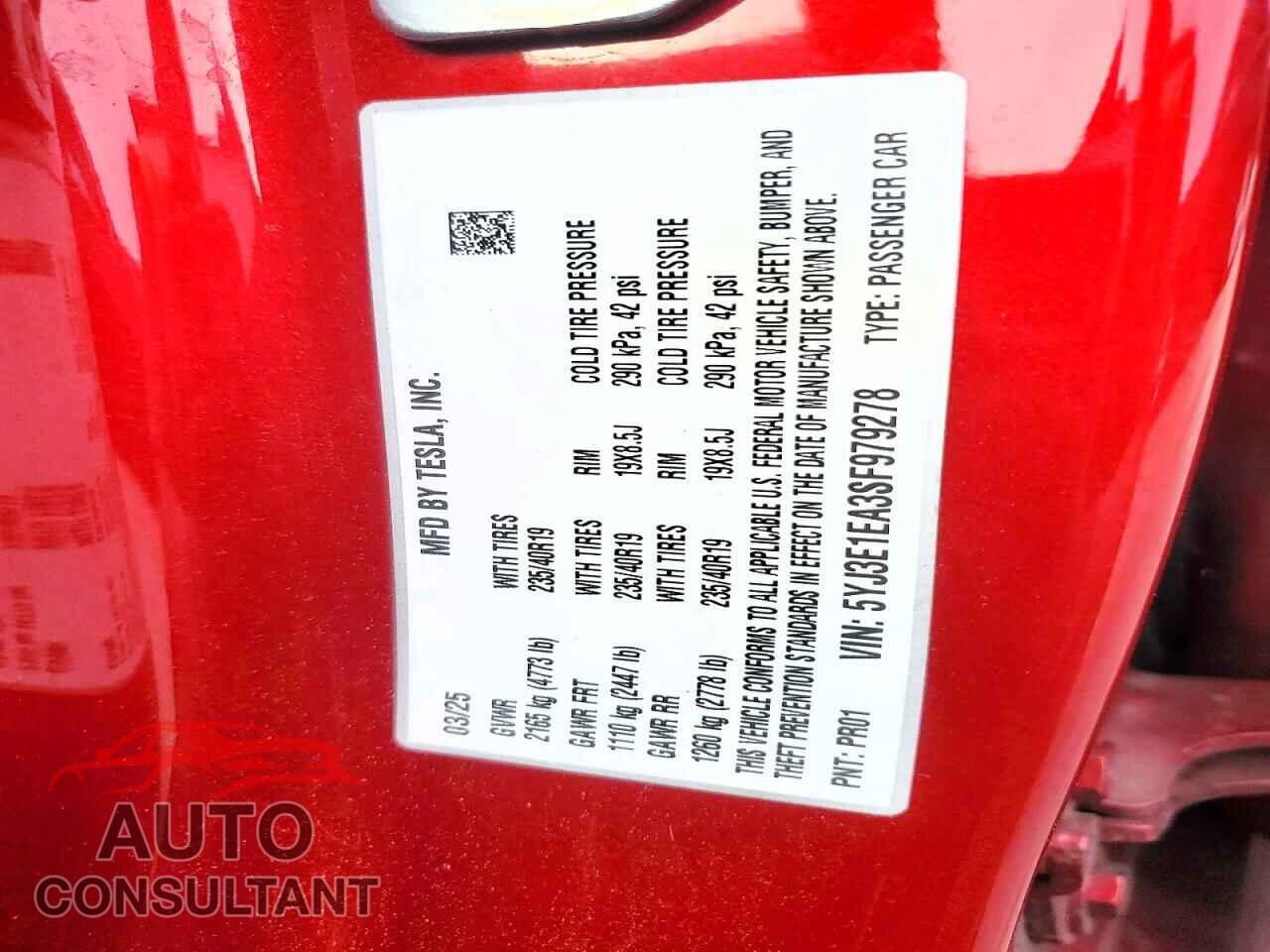 TESLA MODEL 3 2025 - 5YJ3E1EA3SF979278