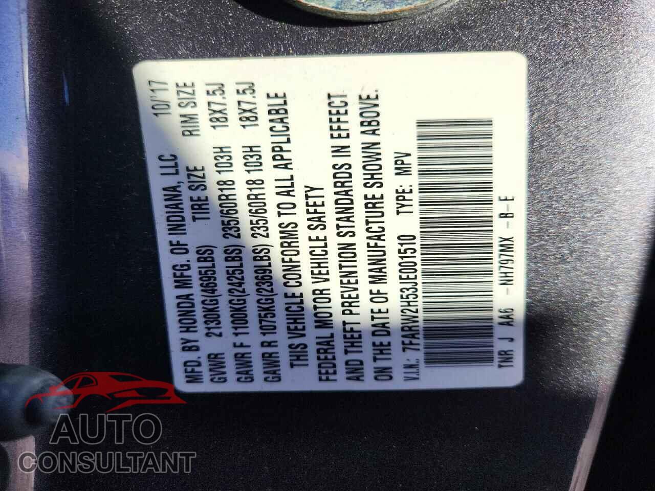 HONDA CRV 2018 - 7FARW2H53JE001510