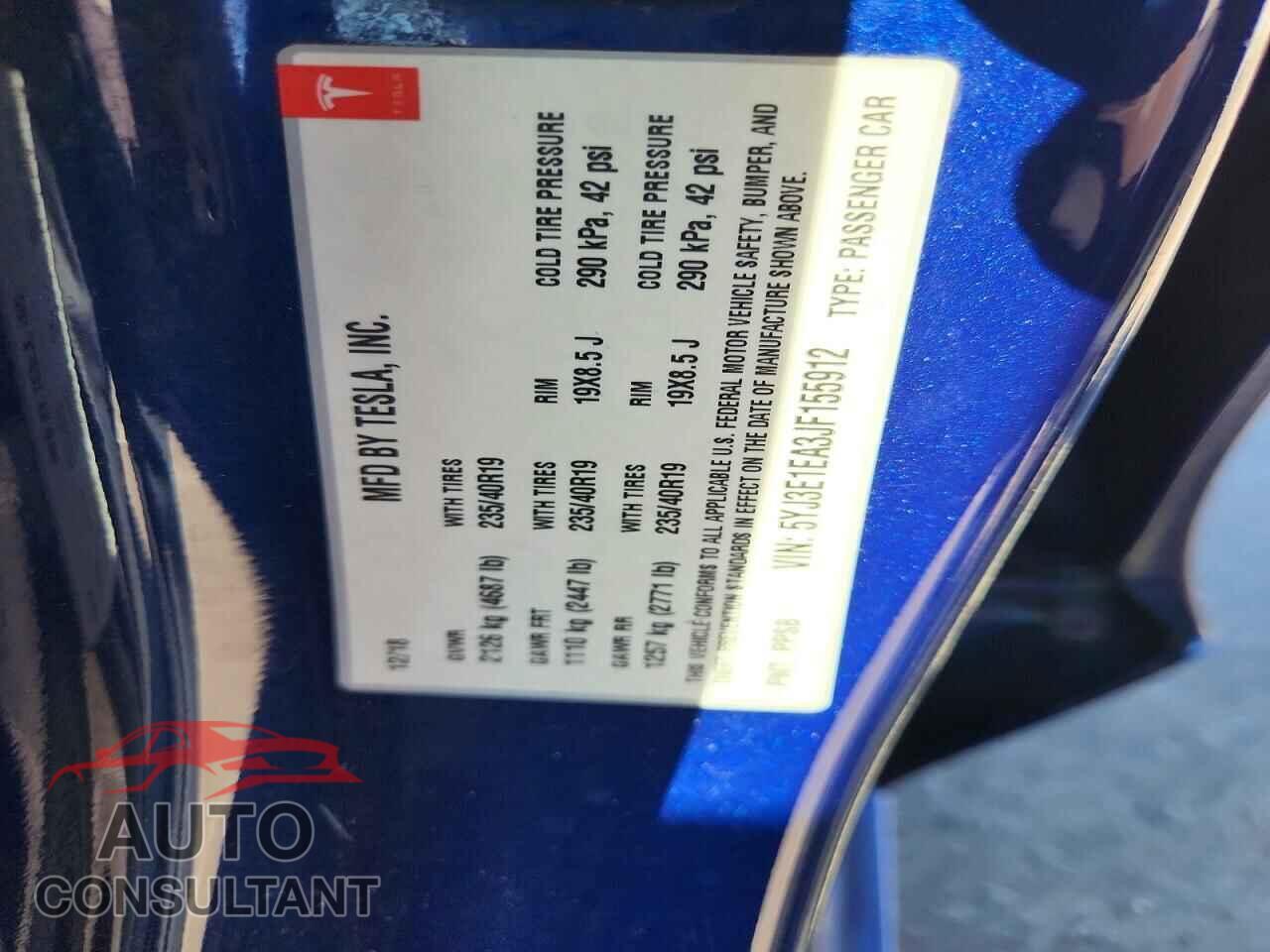 TESLA MODEL 3 2018 - 5YJ3E1EA3JF155912