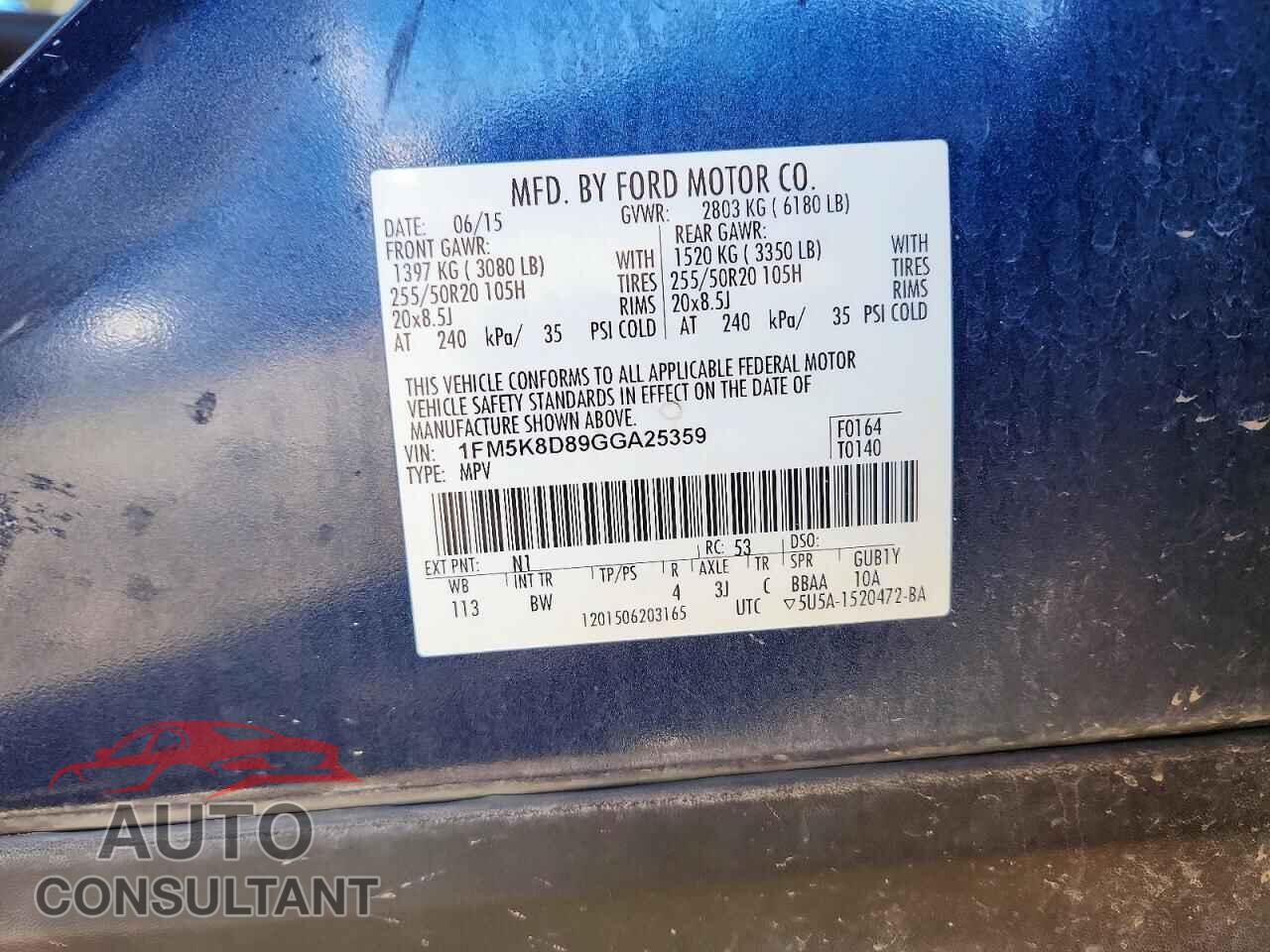 FORD EXPLORER 2016 - 1FM5K8D89GGA25359