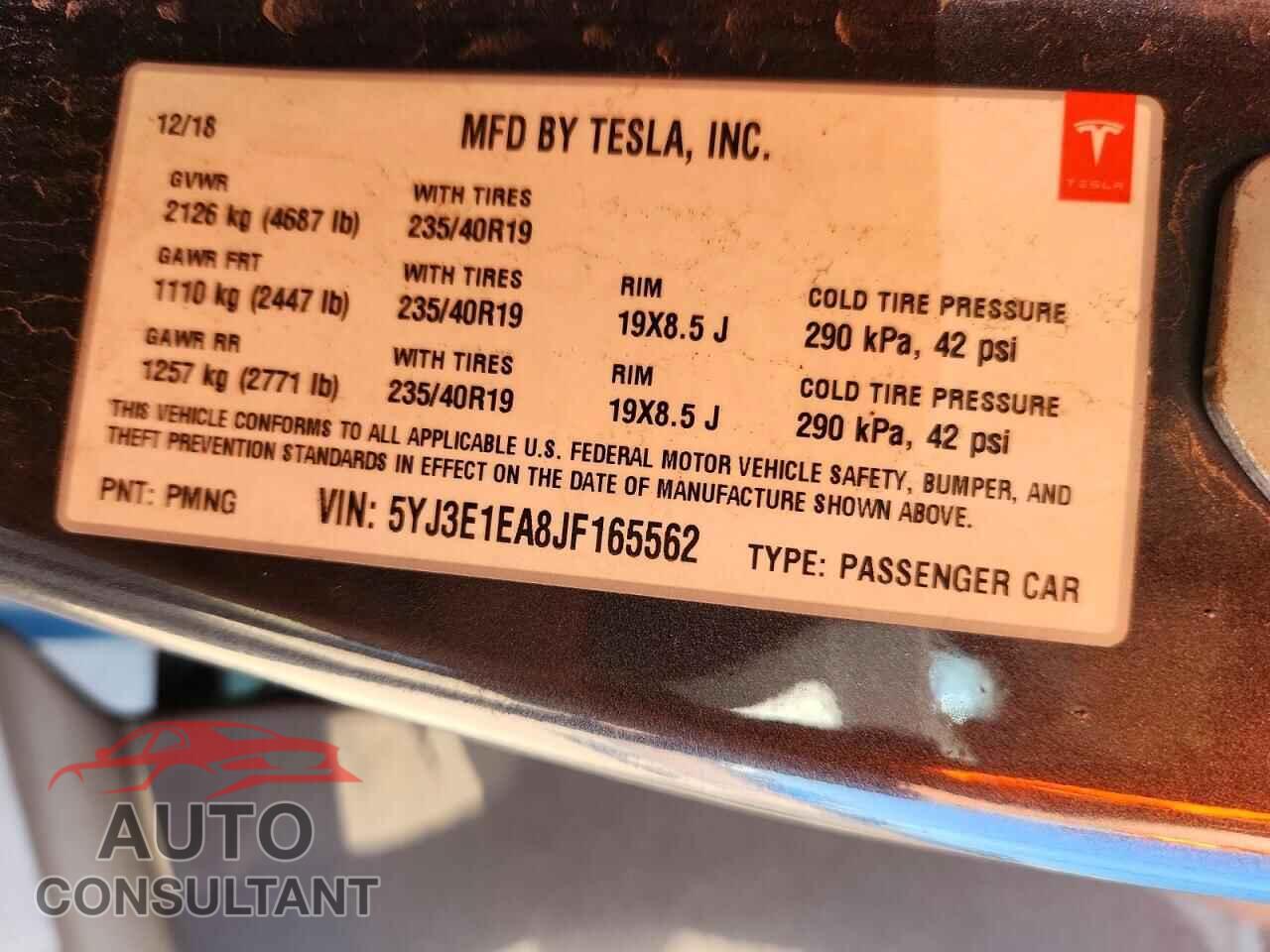 TESLA MODEL 3 2018 - 5YJ3E1EA8JF165562