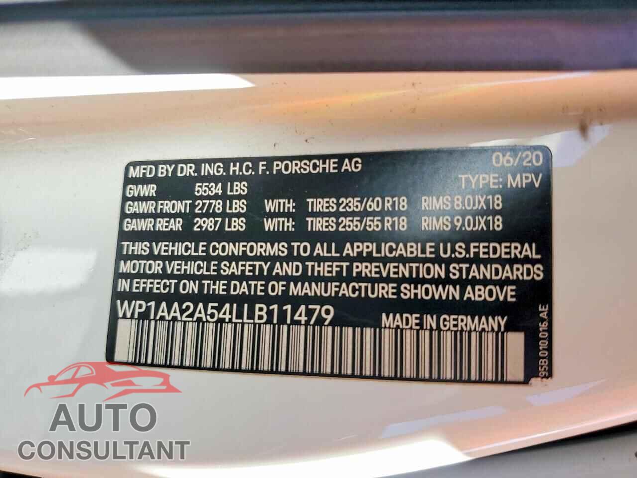 PORSCHE MACAN 2020 - WP1AA2A54LLB11479
