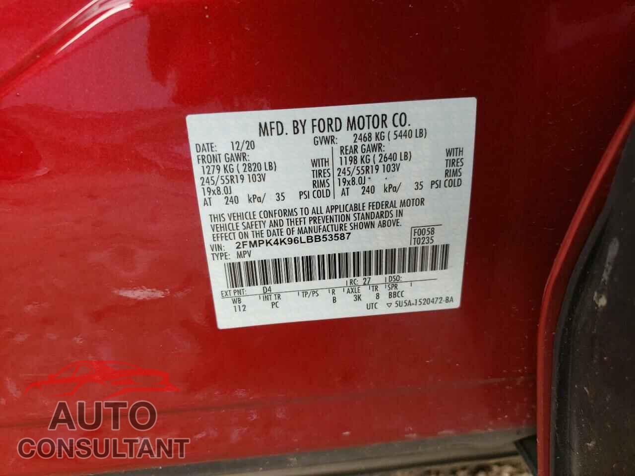 FORD EDGE 2020 - 2FMPK4K96LBB53587