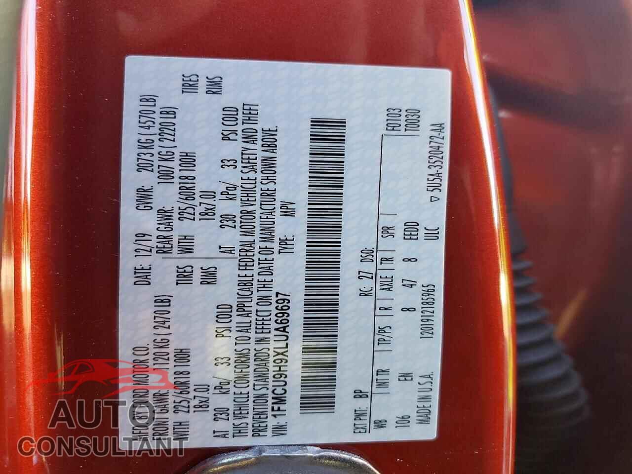 FORD ESCAPE 2020 - 1FMCU9H9XLUA69697