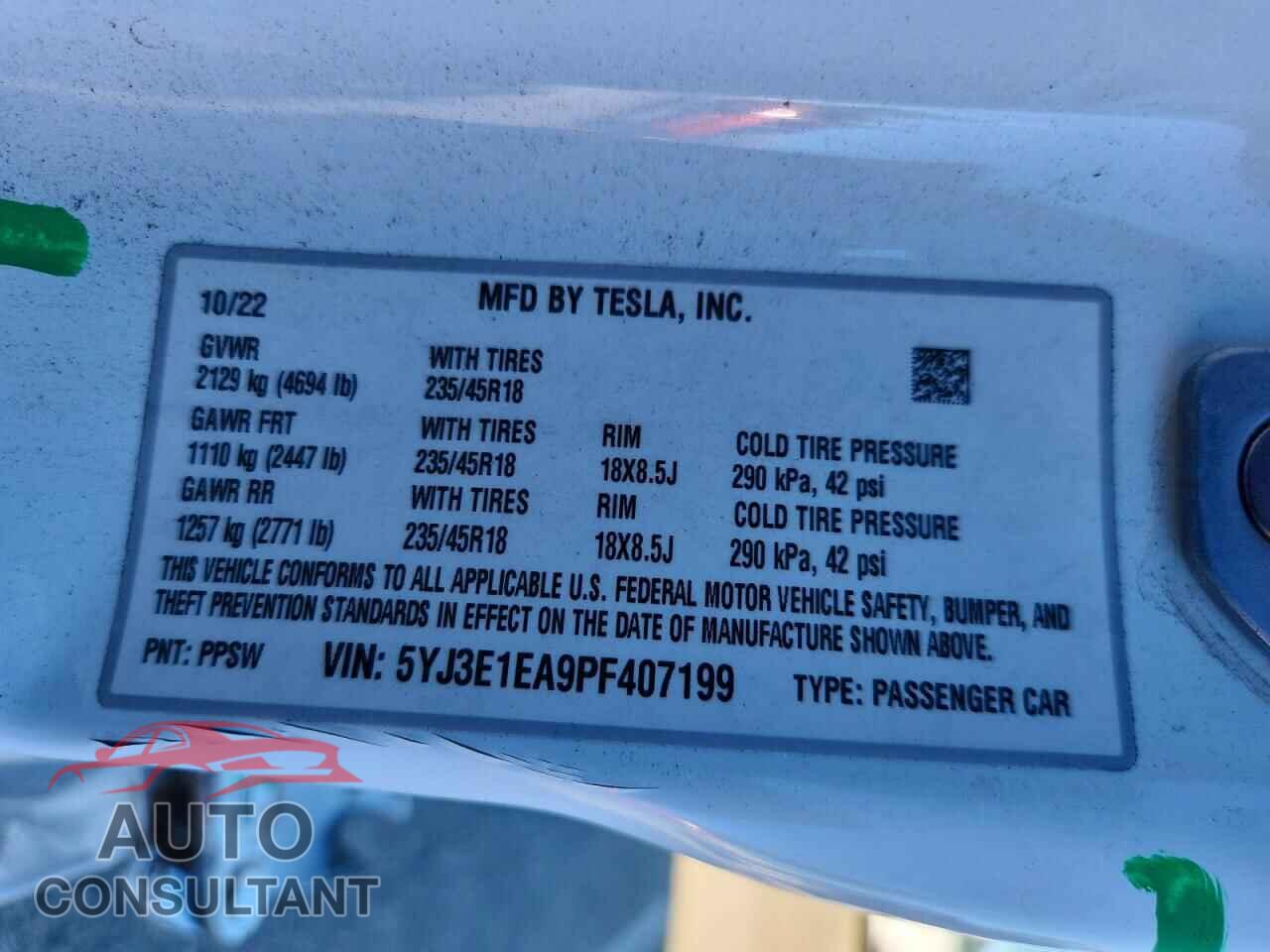 TESLA MODEL 3 2023 - 5YJ3E1EA9PF407199
