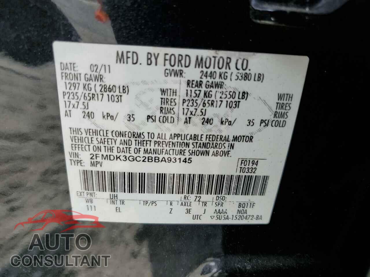 FORD EDGE 2011 - 2FMDK3GC2BBA93145