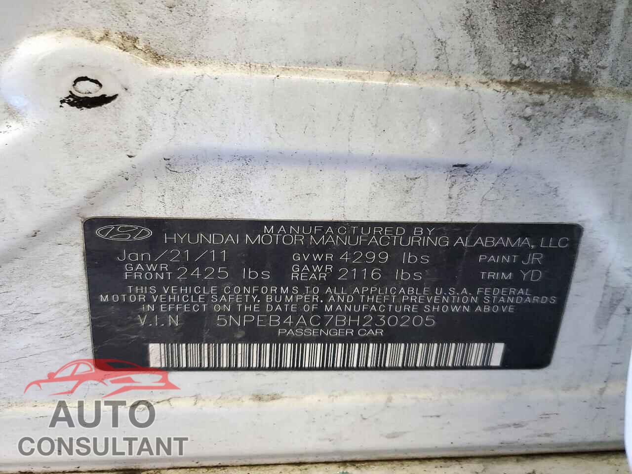 HYUNDAI SONATA 2011 - 5NPEB4AC7BH230205